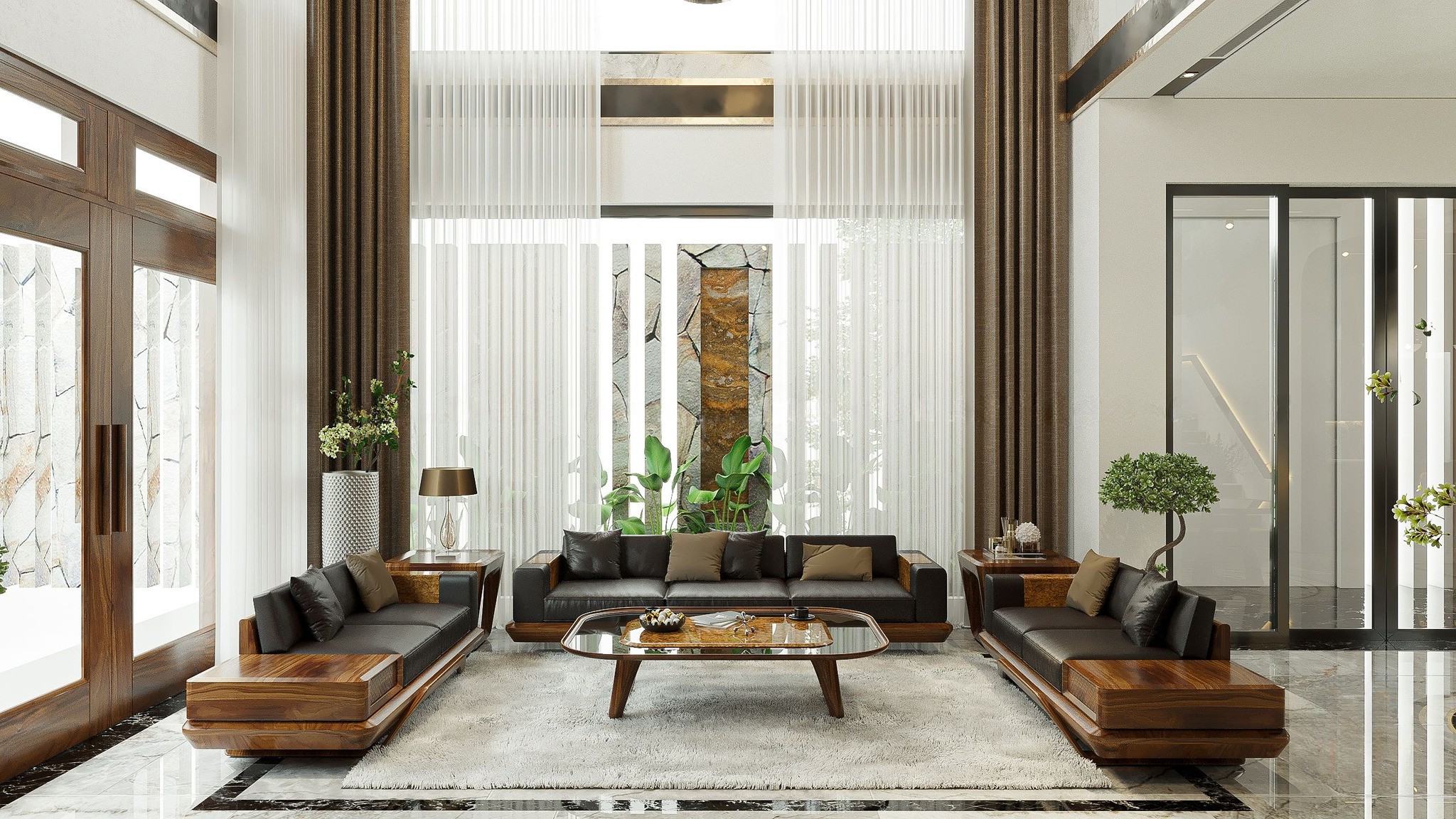 Bộ bàn ghế gỗ óc chó sang trọng cho phòng khách