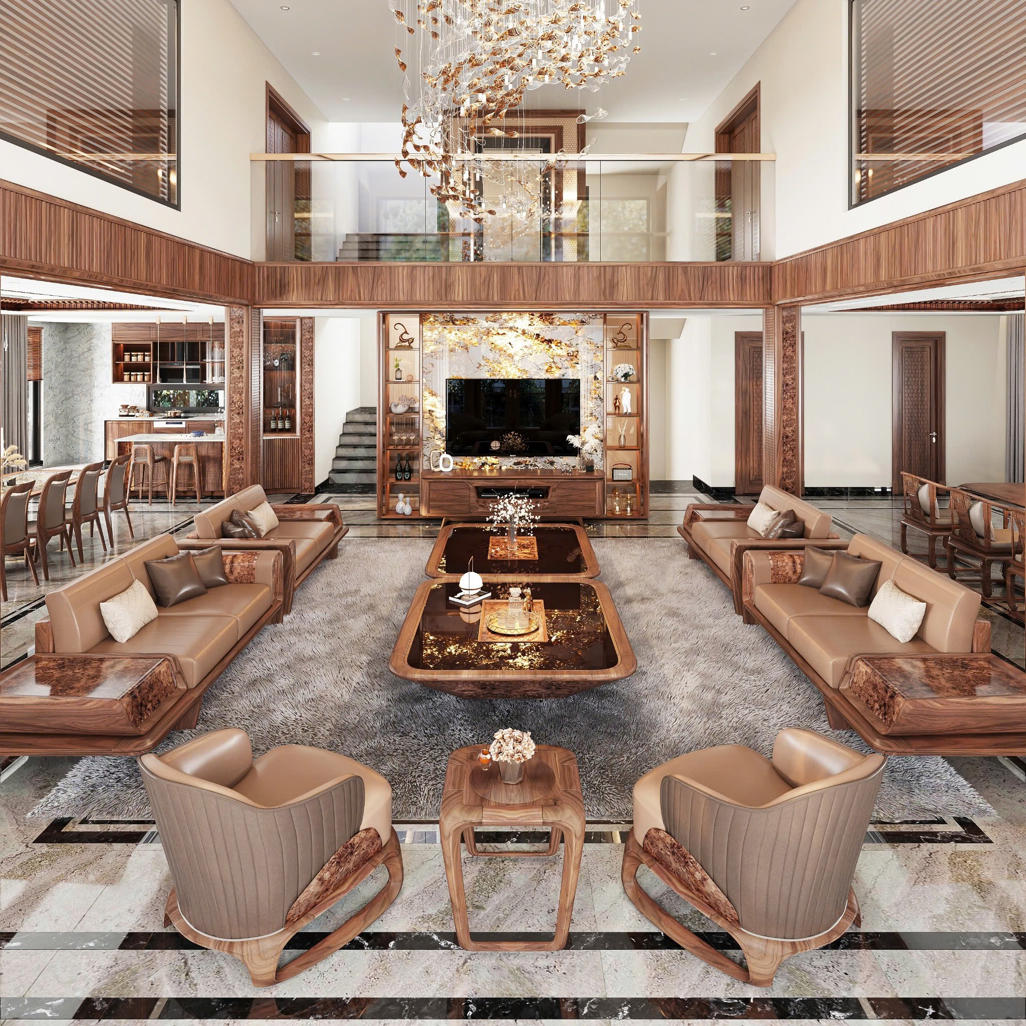 Bàn trà sofa mặt đá ceramic màu đen khung gỗ veneer nu