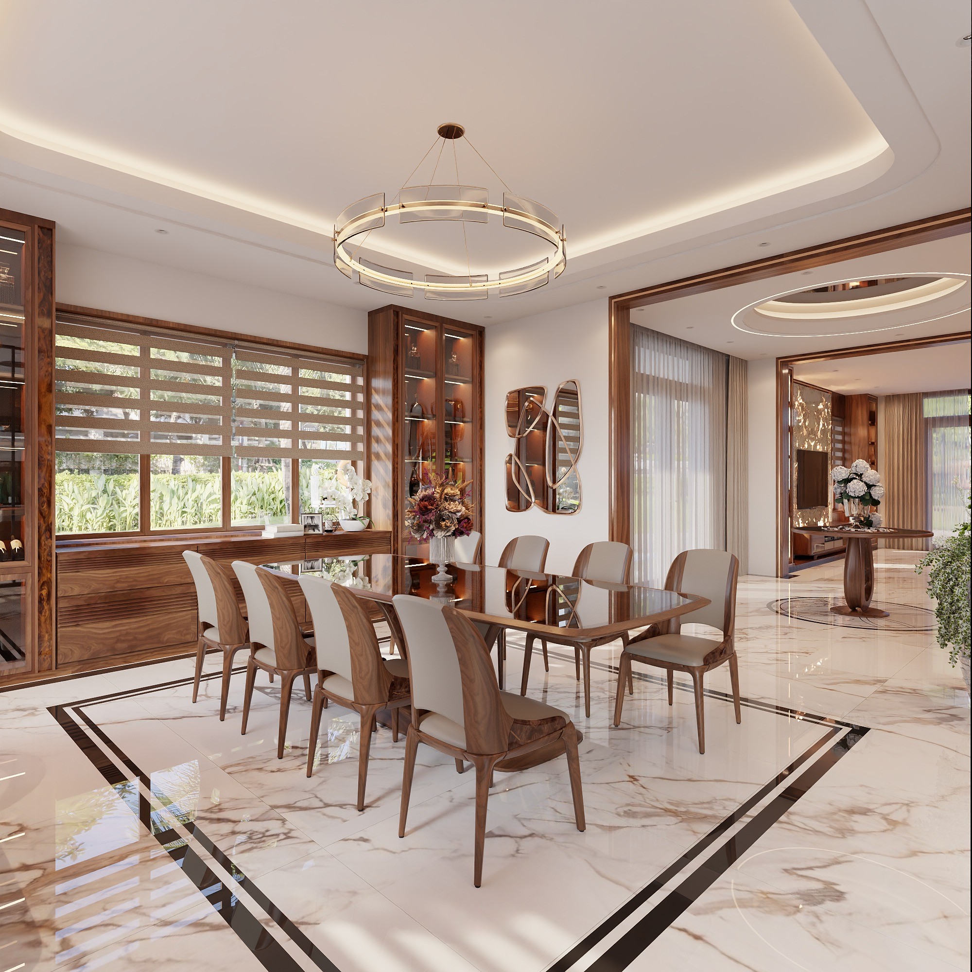 Bộ bàn ăn 8 ghế gỗ óc chó sang trọng hiện đại
