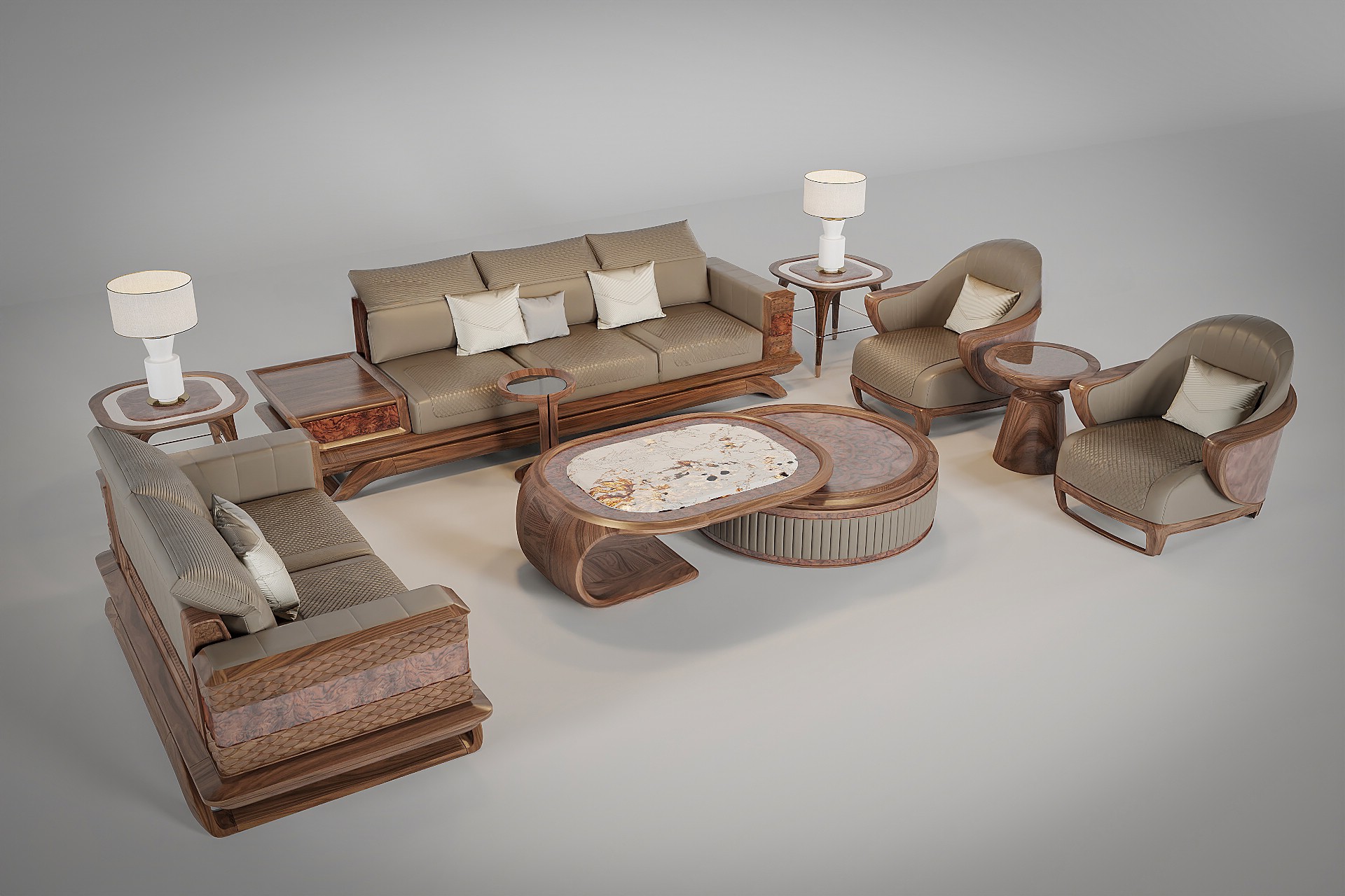 Các mẫu bàn ghế gỗ phòng khách đẹp hiện đại với bàn trà gỗ và đá sang trọng