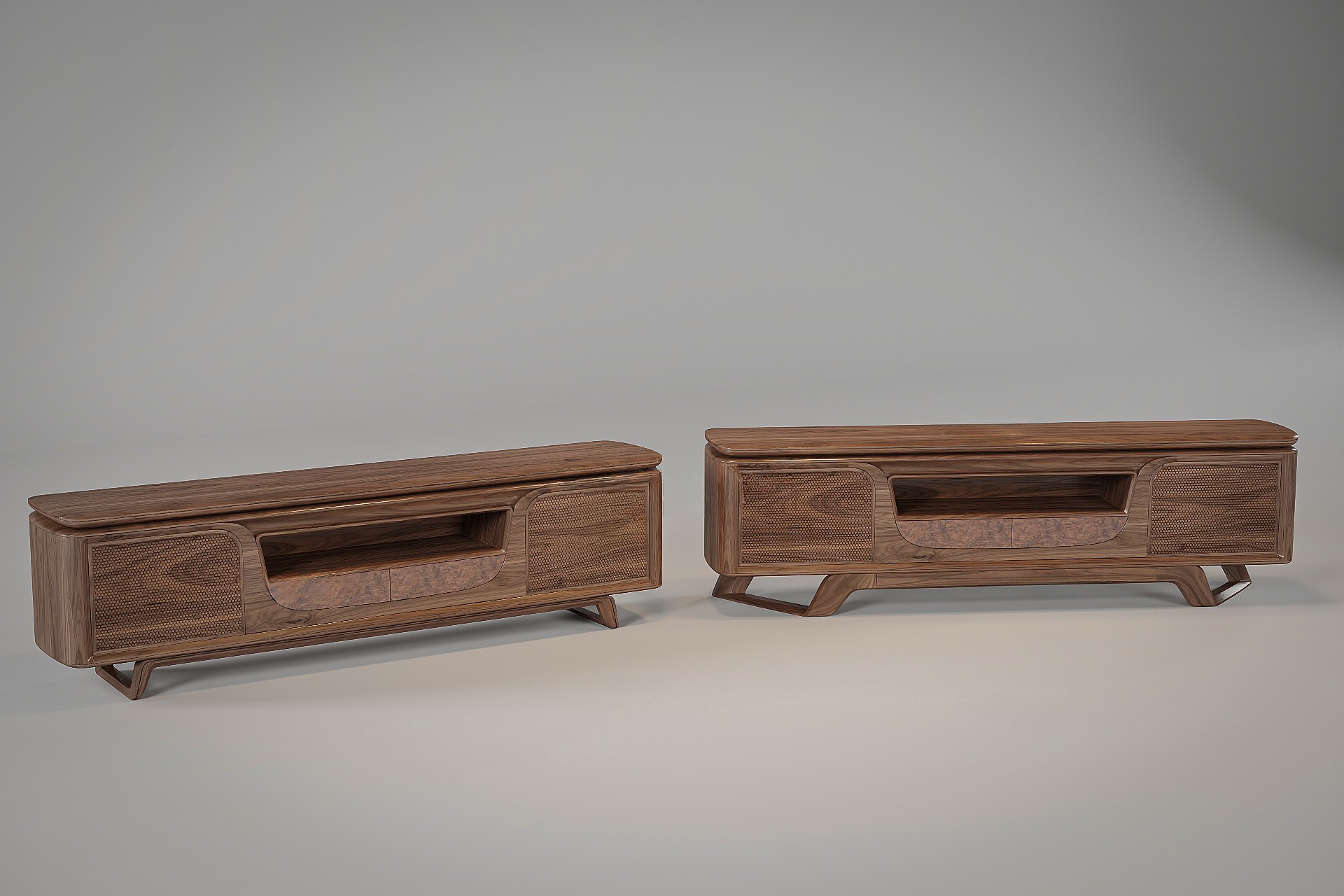 Kệ tivi gỗ đơn giản hiện đại bằng gỗ óc chó tự nhiên và veneer nu