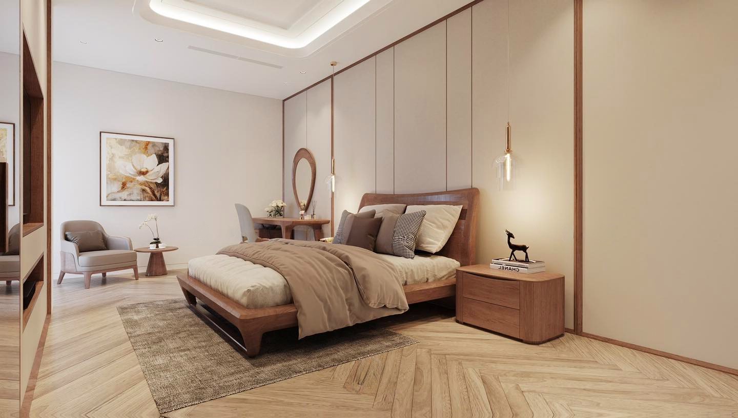 Mẫu giường gỗ óc chó hiện đại sang trọng