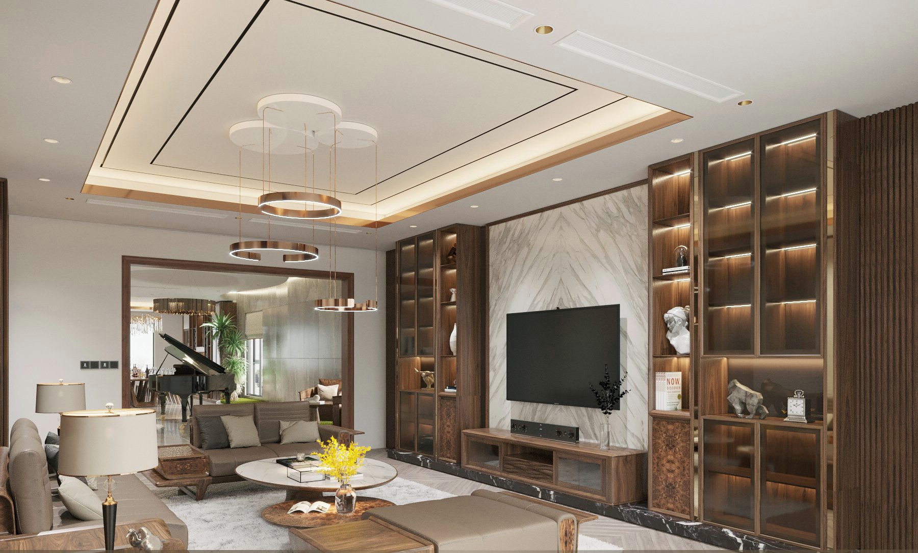 Mẫu kệ tivi phòng khách dáng thấp hình chữ nhật chất liệu gỗ tự nhiên