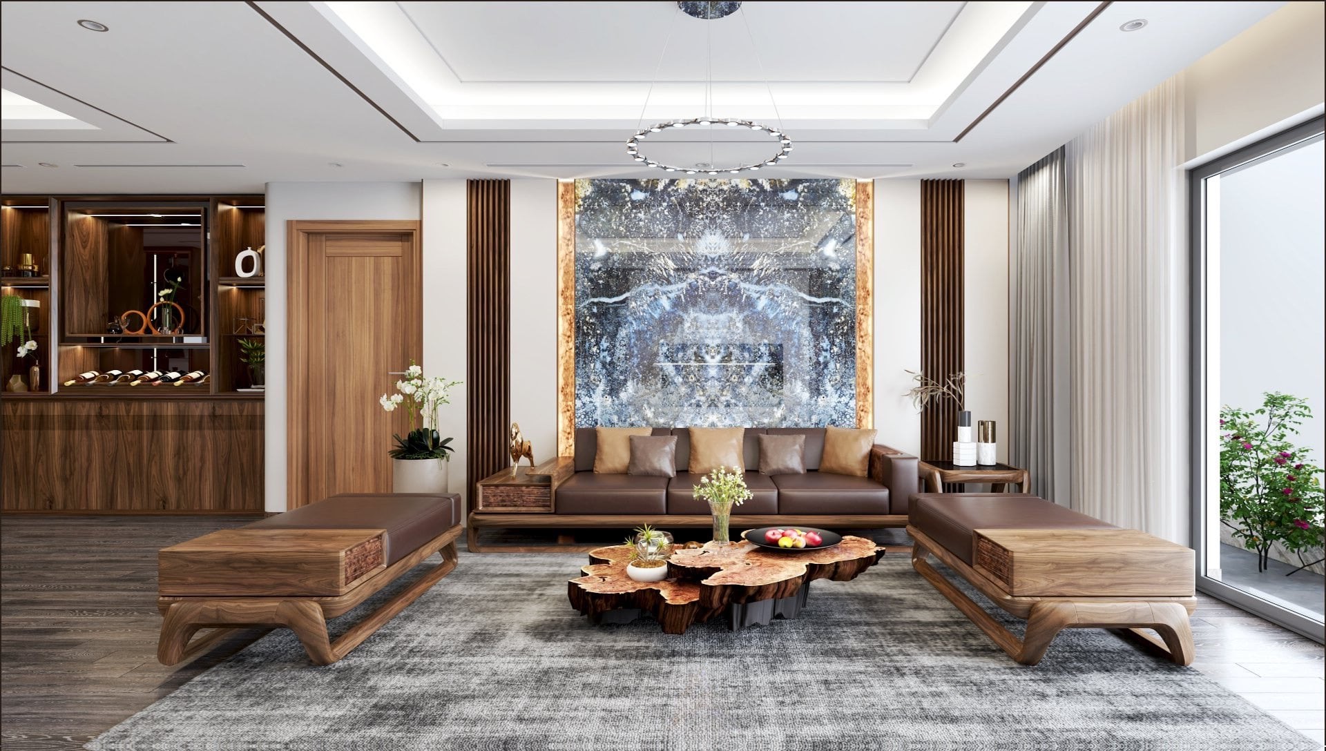 Sofa gỗ óc chó sang trọng và bền bỉ