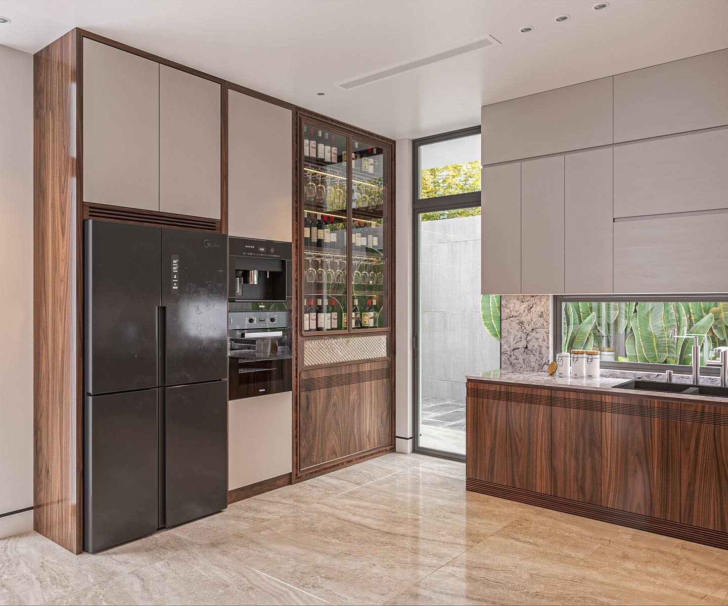 Tủ rượu gỗ đẹp 2 cánh kính cường lực trong suốt khung viền gỗ